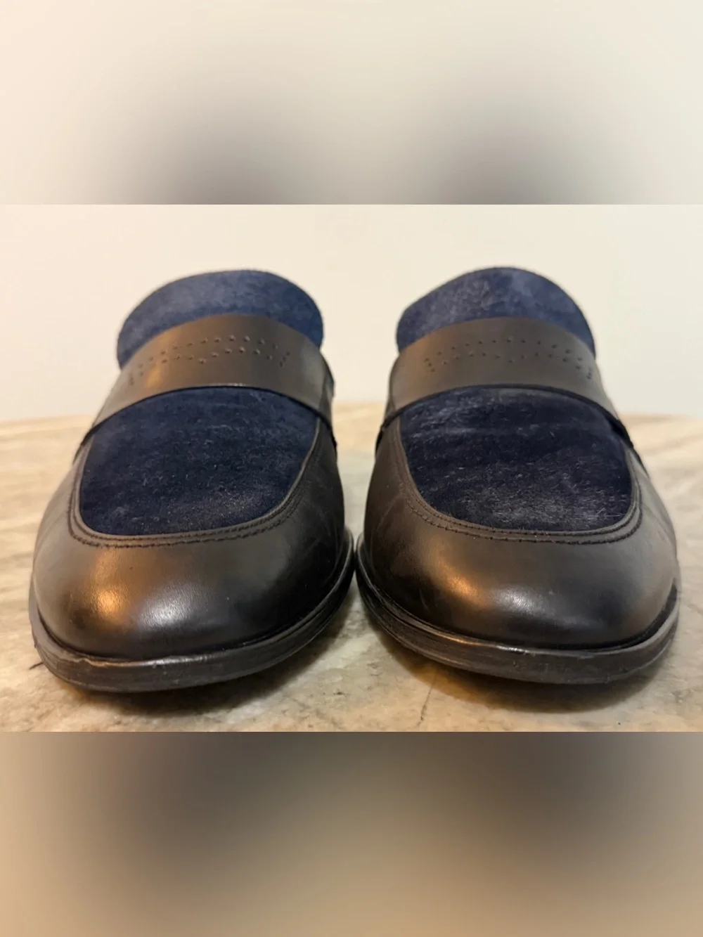 Bally Men's Calf Leather / Suede Penny Loafers Black / Blue MSRP $925 Sz 9.5 US